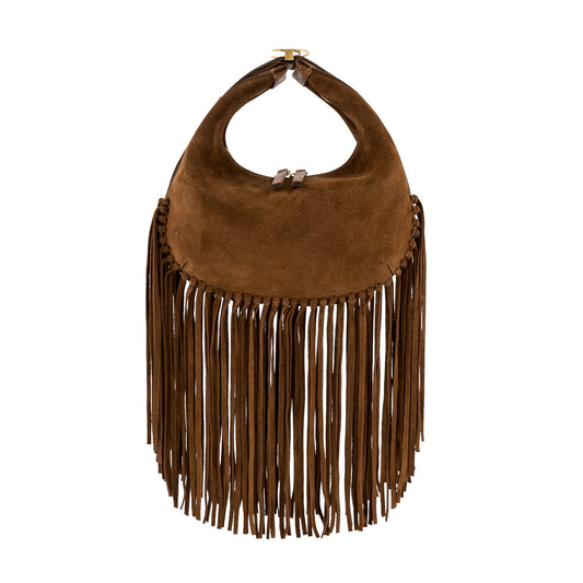 Fringe Aspen In Antelope Suede & Cognac Ostrich Leg