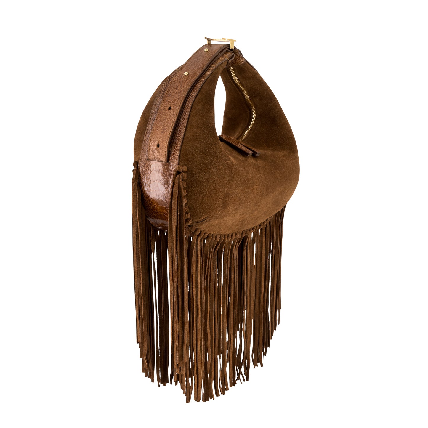 Fringe Aspen In Antelope Suede & Cognac Ostrich Leg