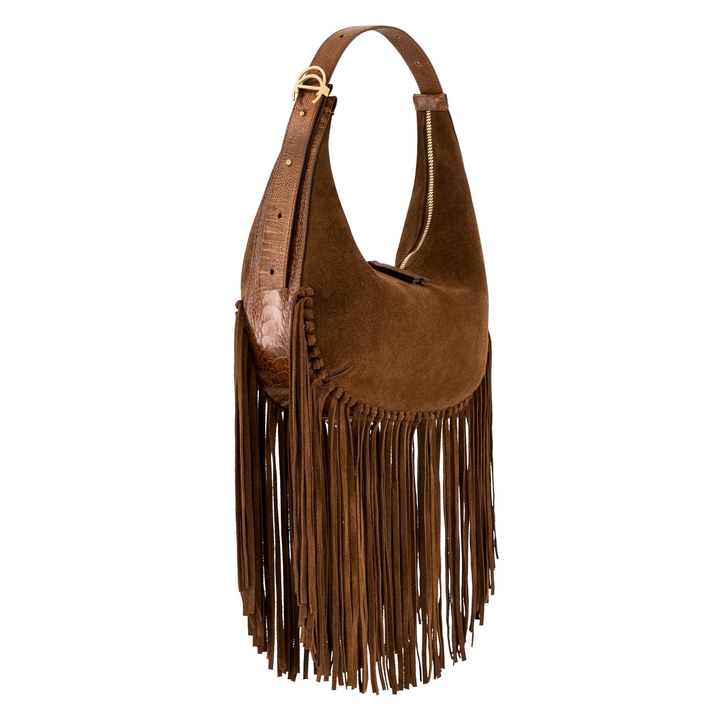 Fringe Aspen In Antelope Suede & Cognac Ostrich Leg