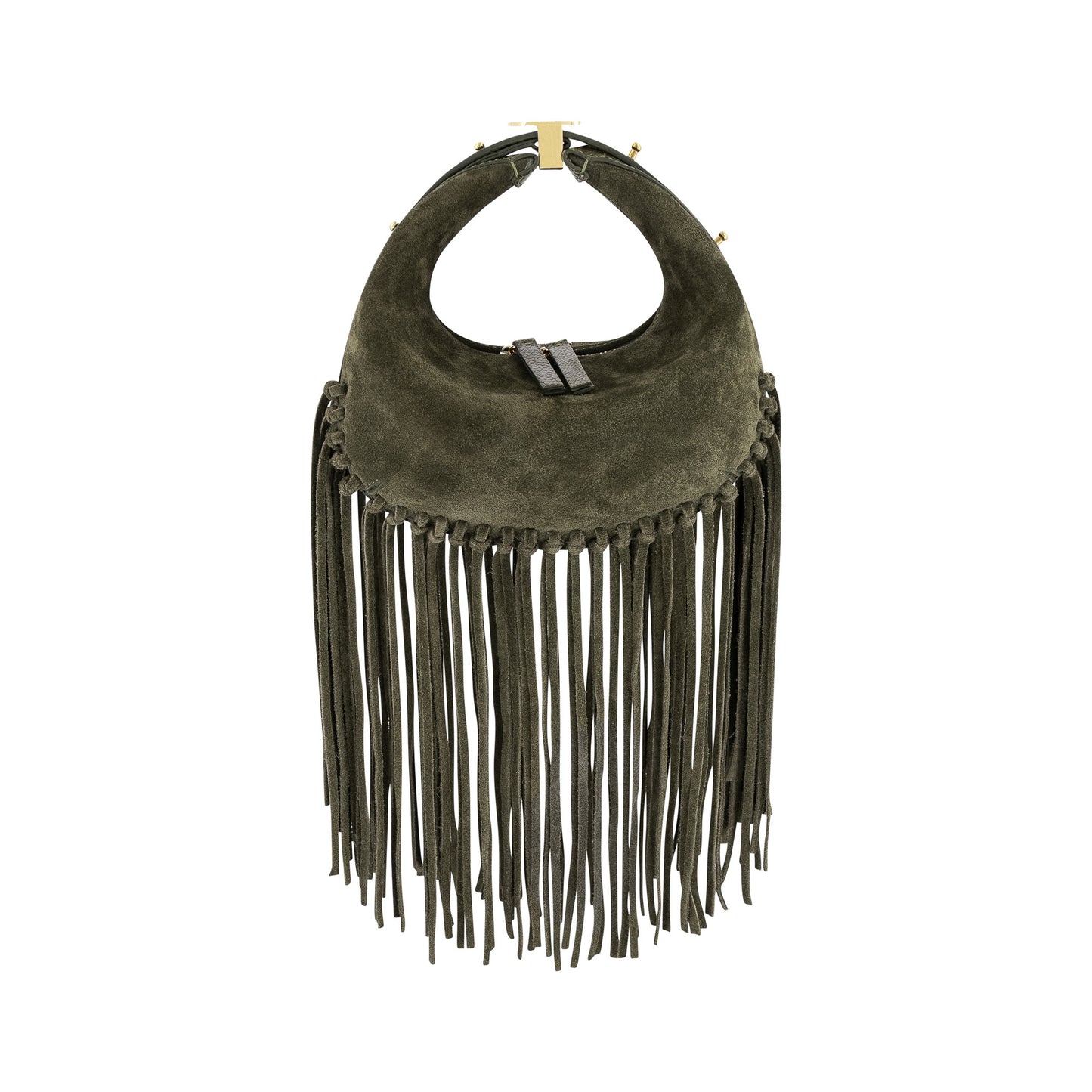 Fringe Lolita In Thyme Suede & Olive Ostrich Leg