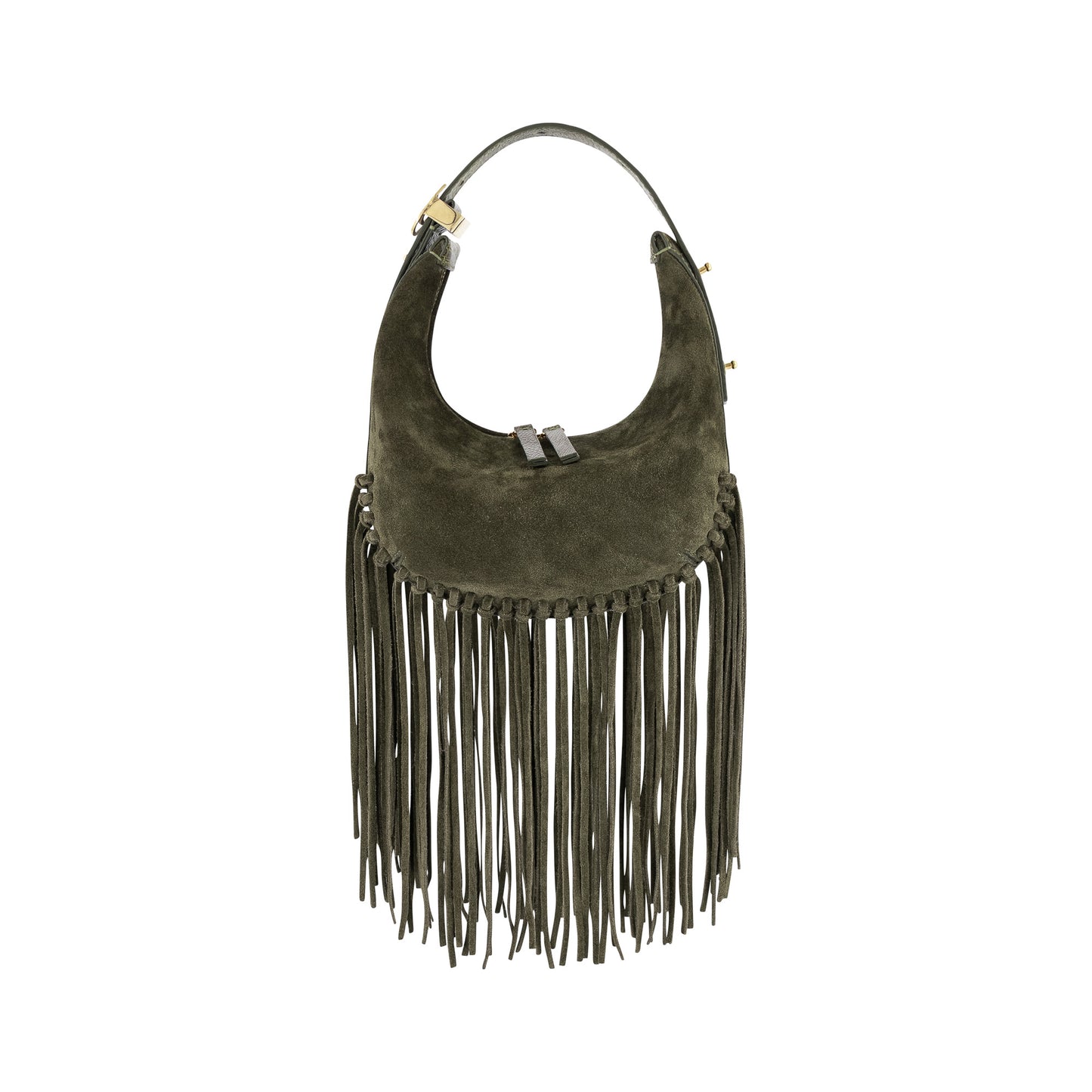 Fringe Lolita In Thyme Suede & Olive Ostrich Leg