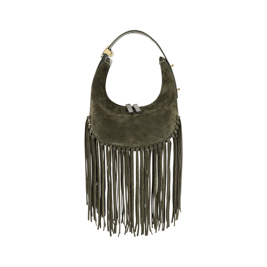Fringe Lolita In Thyme Suede & Olive Ostrich Leg