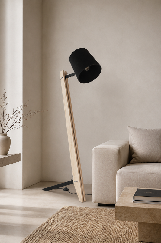 Industrial Floor Lamp with Black Wool Shade