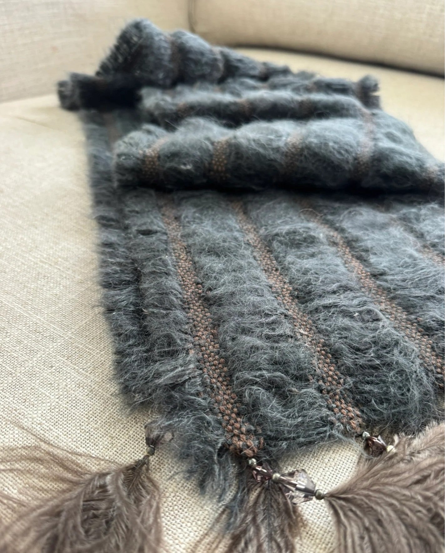 Mohair Scarf with Ostrich Feathers