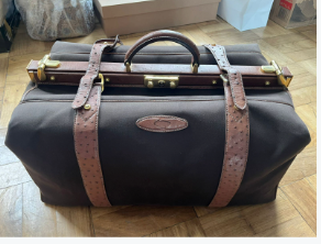 Large Weekender Duffel Bag in Canvas & Ostrich